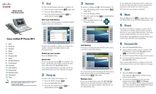 Cisco Unified IP Phone 9971 Quick Start for Executives for Cisco ...