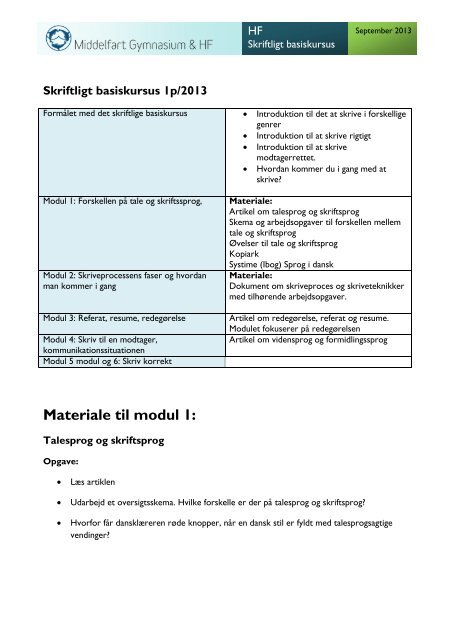 Materiale til modul 1: - Middelfart Gymnasium og HF