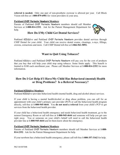 Member Handbook for Parkland KIDSfirst and Parkland CHIP ...