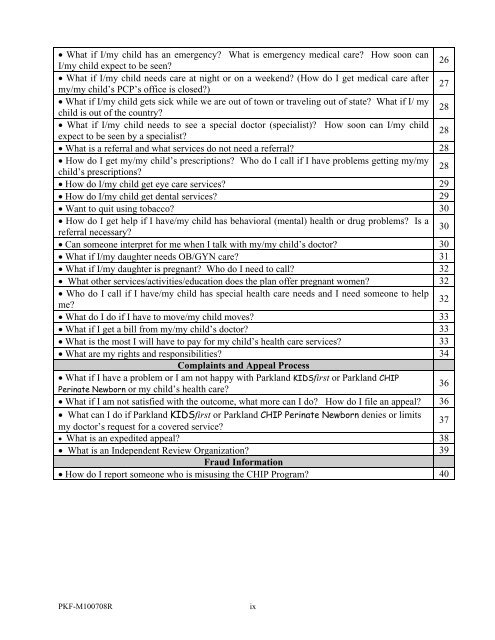 Member Handbook for Parkland KIDSfirst and Parkland CHIP ...