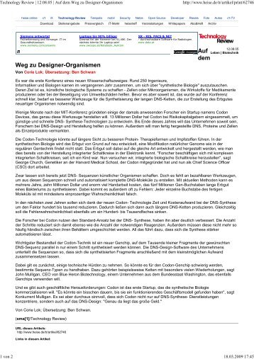 Auf dem Weg zu Designer-Organismen - Synbiosafe