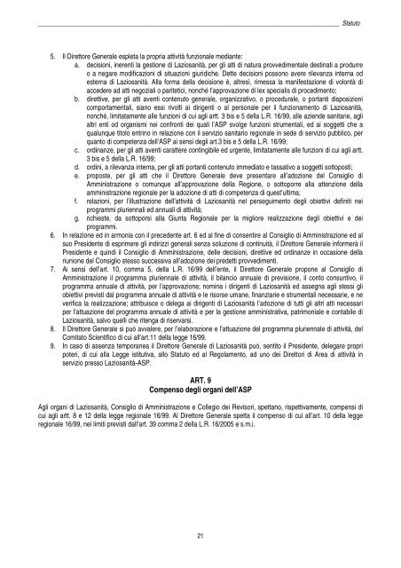 Legge, Statuto e Regolamento LaziosanitÃ  - ASP