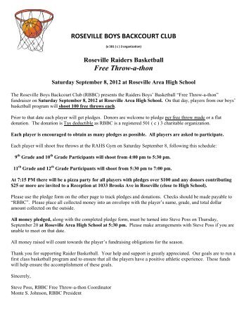 Roseville Raiders Basketball Free Throw-a-thon
