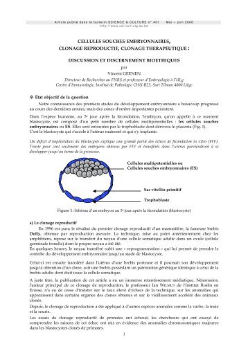 cellules souches embryonnaires, clonage reproductif, clonage ...