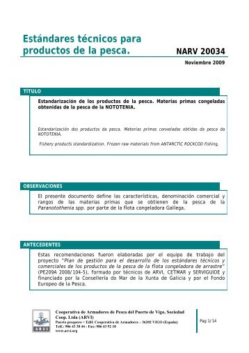 Estándares técnicos para productos de la pesca. NARV 20034 - Arvi