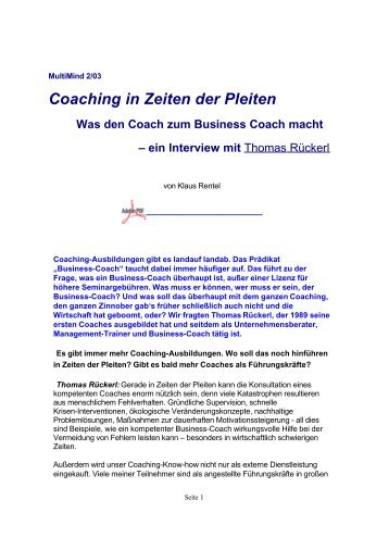 Coaching in Zeiten der Pleiten Was den Coach zum Business ...