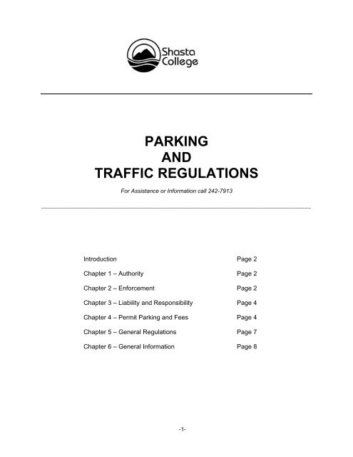 PARKING AND TRAFFIC REGULATIONS - Shasta College