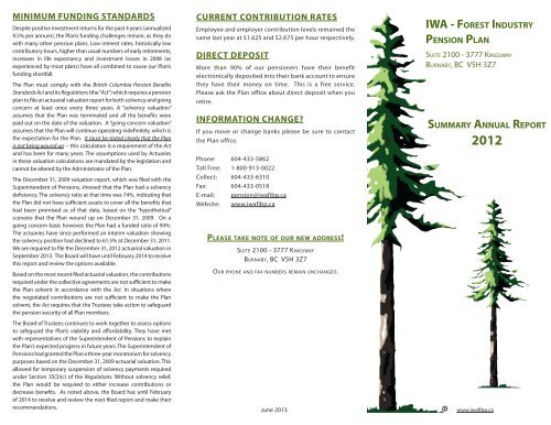 Summary Annual Report 2012 - IWA Forest Industry Pension Plan