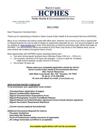 Volunteer & Internship Application. - Harris County Public Health ...