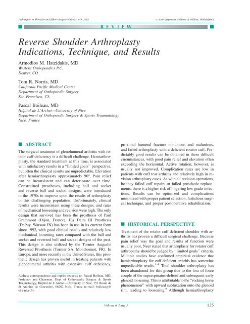 Reverse Shoulder Arthroplasty Indications, Technique, and Results