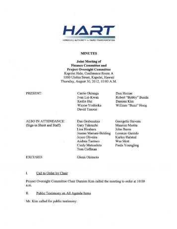 HART Joint Finance/Project Oversight Committee Meeting Minutes