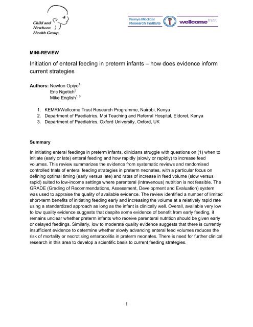 Initiation of enteral feeding in preterm infants â how ... - iDOC Africa