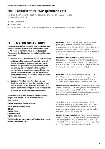 sgi-uk grade 3 study exam questions 2011 section a: the dissertation