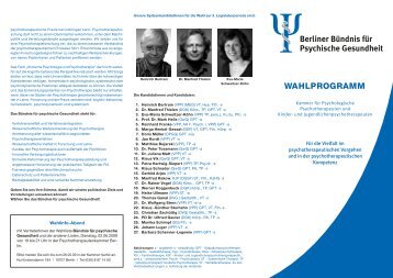 Berliner Bündnis für Psychische Gesundheit WAHLPROGRAMM
