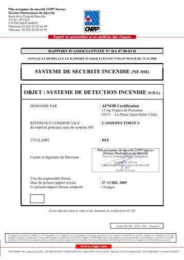 SYSTEME DE SECURITE INCENDIE (NF-SSI) OBJET ... - DEF