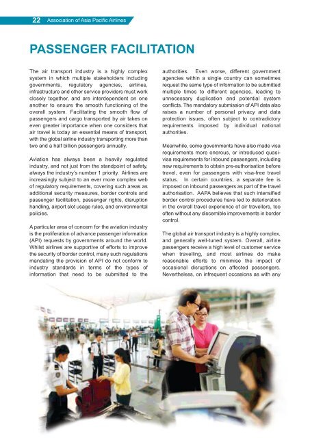 PASSENGER FACILITATION Association of Asia Pacific Airlines