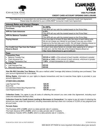 credit card account opening disclosure visa platinum - Charter Oak ...