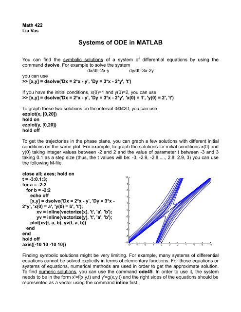 Systems of ODE in MATLAB