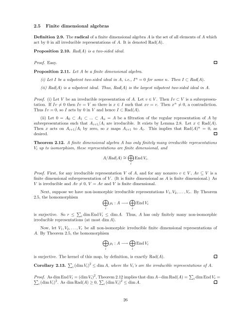 Lecture notes for Introduction to Representation Theory