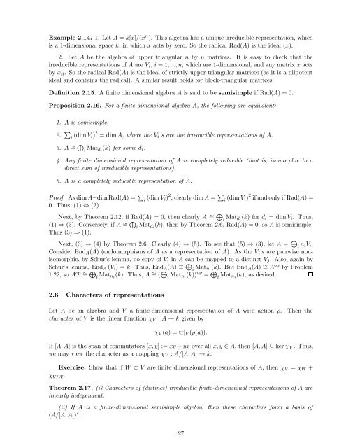 Lecture notes for Introduction to Representation Theory
