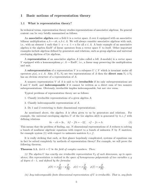 Lecture notes for Introduction to Representation Theory