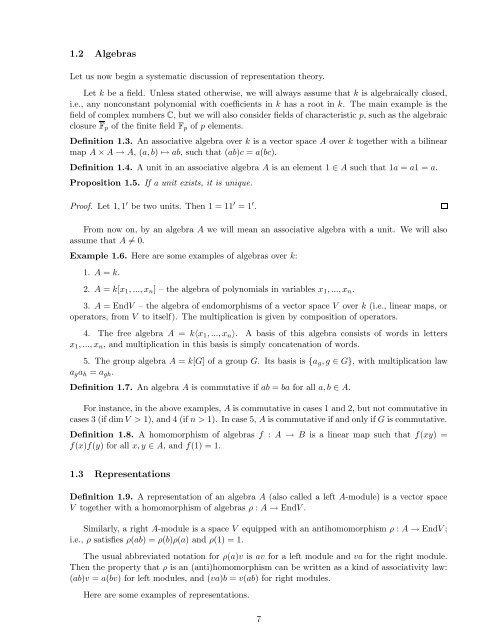Lecture notes for Introduction to Representation Theory