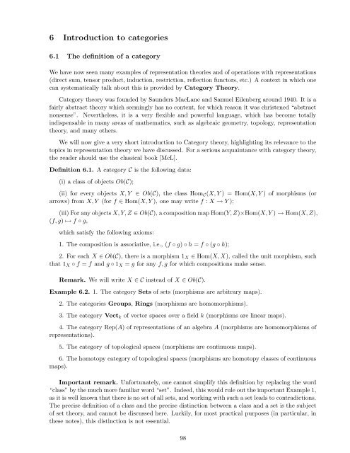 Lecture notes for Introduction to Representation Theory