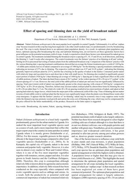 Effect of spacing and thinning date on the yield of broadcast nakati