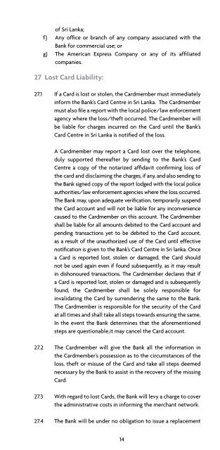 Cardmember Agreement 1 Definitions: - American Express Sri Lanka