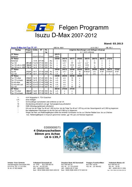 Isuzu D-Max TF 4WD Space Cab + Double Cab Bj. 2007- 06 ... - SGS