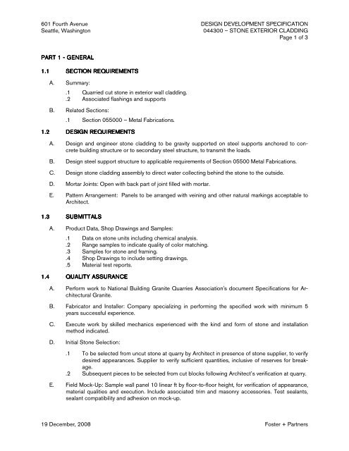 601 4th Avenue Schematic Design Project Specification March 2009 ...