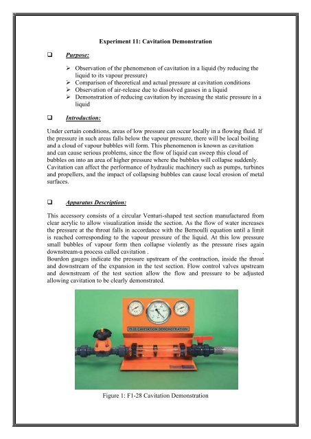Observation of the phenomenon of cavitation in a liquid