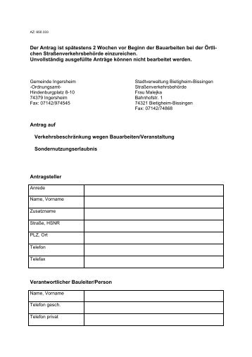 Antrag auf Verkehrsbeschränkung wegen Bauarbeiten/Veranstaltung