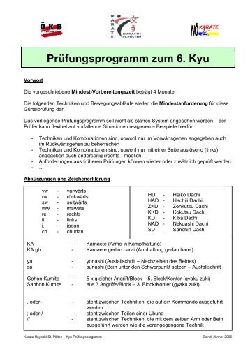 PrÃ¼fungsprogramm zum 6. Kyu (GrÃ¼ngurt) - Karate Hayashi St. PÃ¶lten