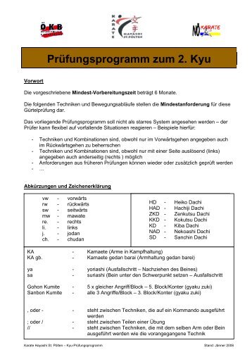 PrÃ¼fungsprogramm zum 2. Kyu (Braungurt) - Karate Hayashi St. PÃ¶lten