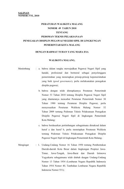 Salinan Nomor 37e 2010 Peraturan Walikota Malang Nomor 49