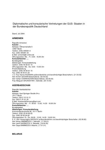 Diplomatische und konsularische Vertretungen der GUS- Staaten in ...