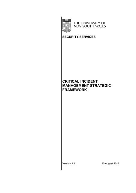 critical incident management strategic framework - UNSW Facilities ...