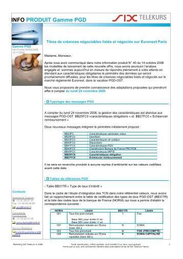 INFO PRODUIT Gamme PGD - SIX Telekurs