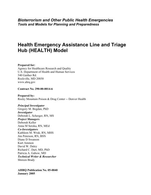 Health Emergency Assistance Line and Triage Hub (HEALTH) Model
