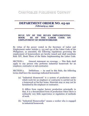 department order no. 05-92 - Chan Robles and Associates Law Firm
