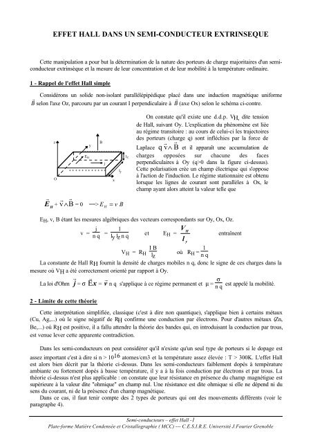 EFFET HALL DANS UN SEMI-CONDUCTEUR EXTRINSEQUE E ...