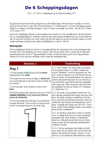 De 6 Scheppingsdagen in Genesis 1 nader ... - Marc Verhoeven