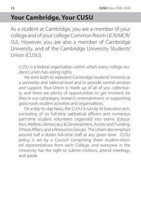 The D iary 2008â2009 - Cambridge University Students' Union