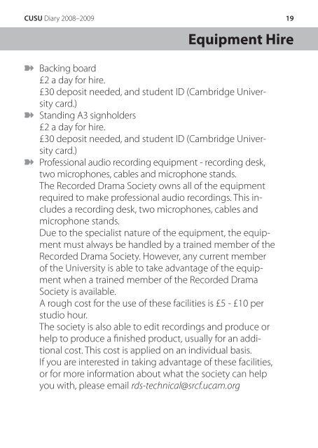 The D iary 2008â2009 - Cambridge University Students' Union