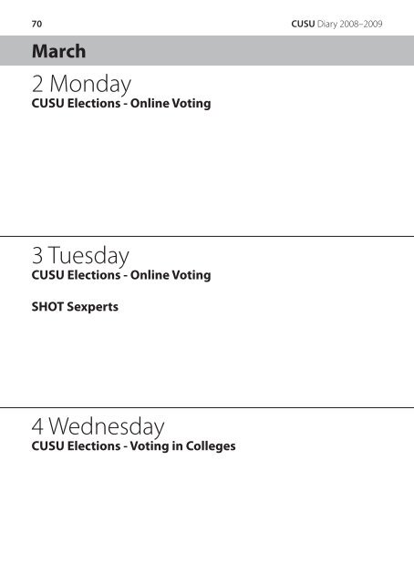 The D iary 2008â2009 - Cambridge University Students' Union