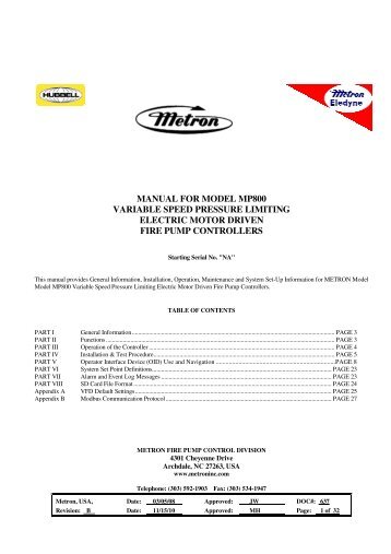 manual for model mp800 variable speed pressure ... - Metron Eledyne