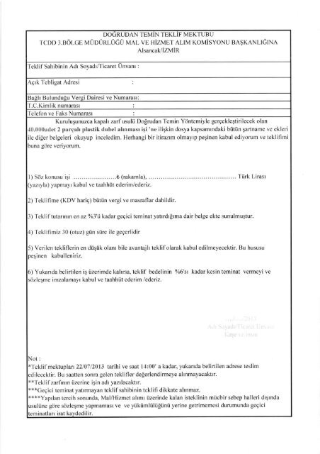 Doğrudan temin teklif mektubu