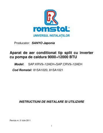 Aparat de aer conditionat tip split cu inverter cu pompa de ... - Romstal