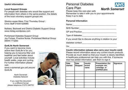 Personal Diabetes Care Plan - North Somerset PCT